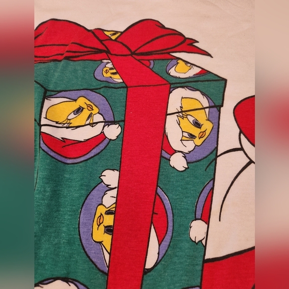VTG 90s Warner Bros Looney Tunes X-Mas Sylvester & Tweety BIRD GRAPHIC T Shirt - Picture 5 of 9